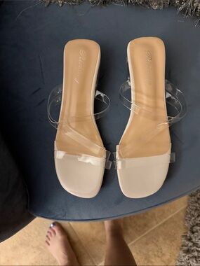 Roma Nude Slide Mules with Clear Straps